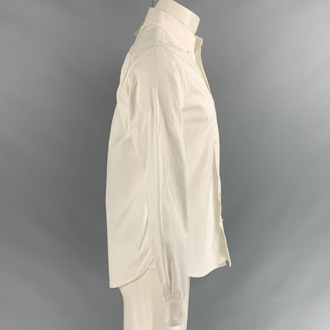FEIT Size S White Twill Cotton Button Down Long Sleeve Shirt