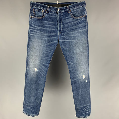 LEVI'S 501 Size 36 Blue Washed Selvedge Denim Button Fly Jeans