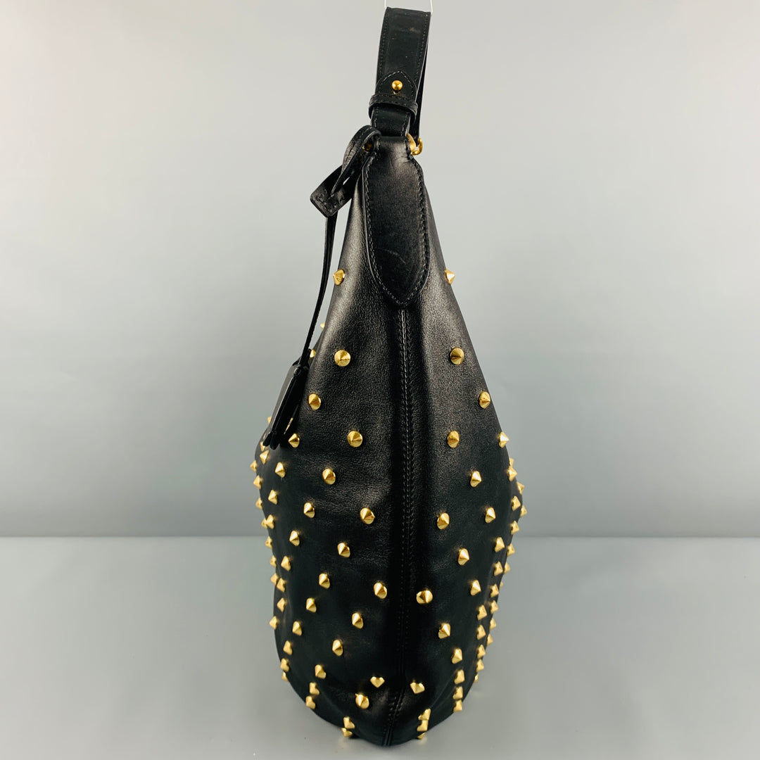 ALEXANDER MCQUEEN Black Gold Studded Leather Hobo Handbag