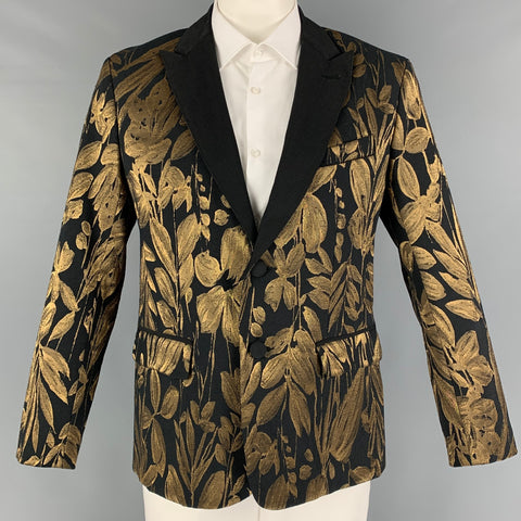 MR TURK Size 42 Black Gold Jacquard Polyester Cotton Peacoat Sport Coat