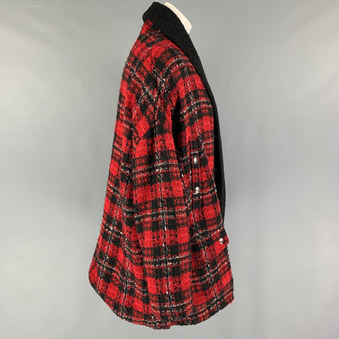 THE KOOPLES Size One Size Black Red Acrylic Blend Plaid Jacket