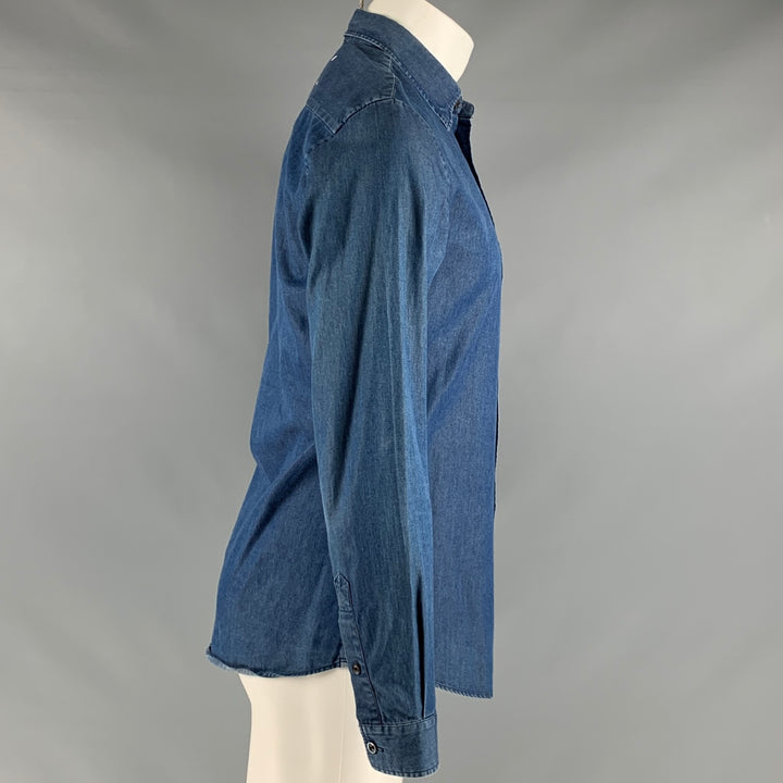 MAISON MARTIN MARGIELA Talla S Camisa de manga larga de algodón cambray azul con un bolsillo