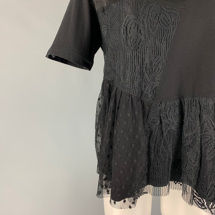 ALEXANDER MCQUEEN Size M Black Polyester Short Sleeve Casual Top