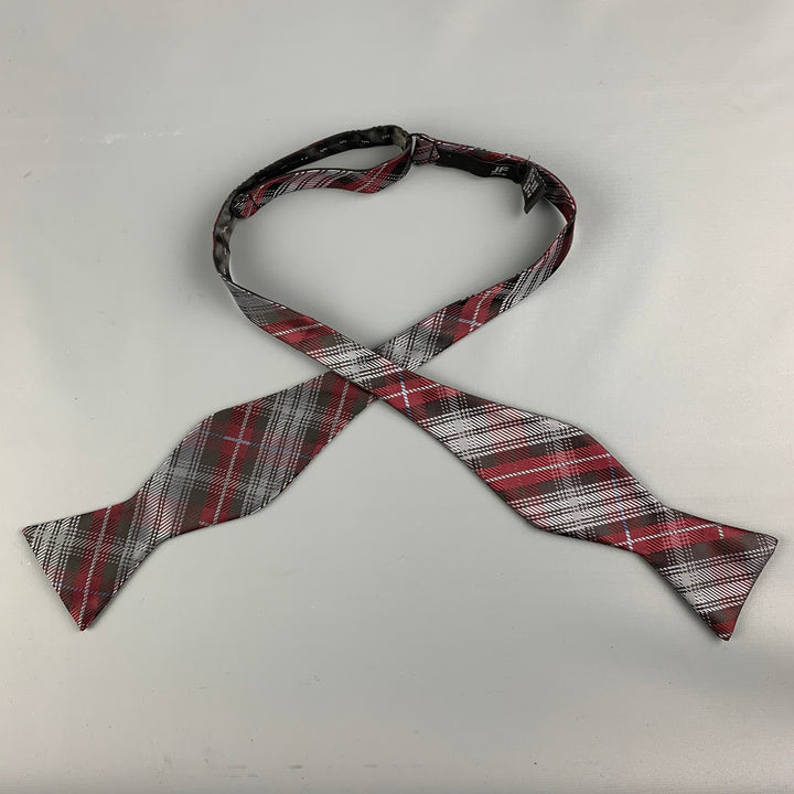 J. FERRAR Size One Size Grey Red Plaid Polyester Tie