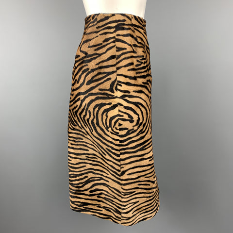BILL BLASS Size 8 Tan Animal Print Pony Hair Leather Pencil Skirt