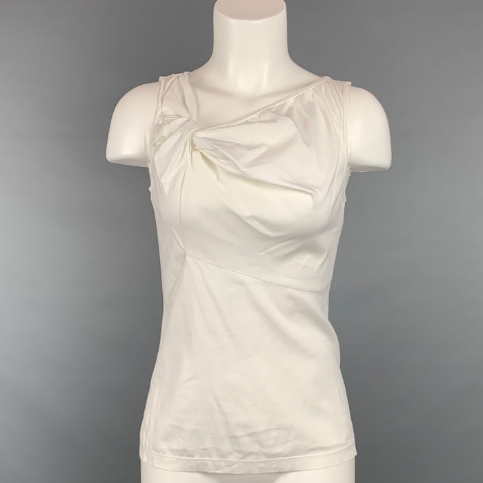 BRUNELLO CUCINELLI Size S White Knotted Cotton / Lycra Blouse