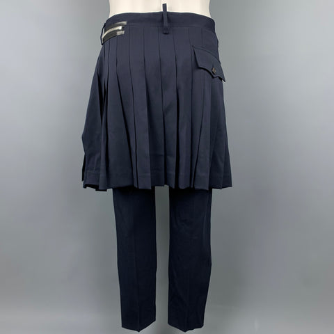 DSQUARED2 Size 34 Navy Wool Cropped Pleated Overlay Casual Pants