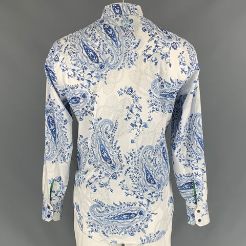 ROBERT GRAHAM Size XL White, Blue & Grey Embroidery Cotton Long Sleeve Shirt