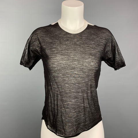 VINTAGE Taille S T-shirt réversible en coton color block blanc et noir