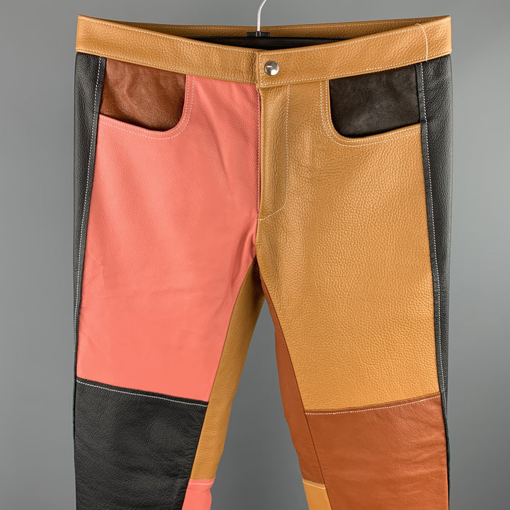 DANIEL W. FLETCHER F/W 2017 Size XS Tan & Pink Color Block Leather Casual Pants