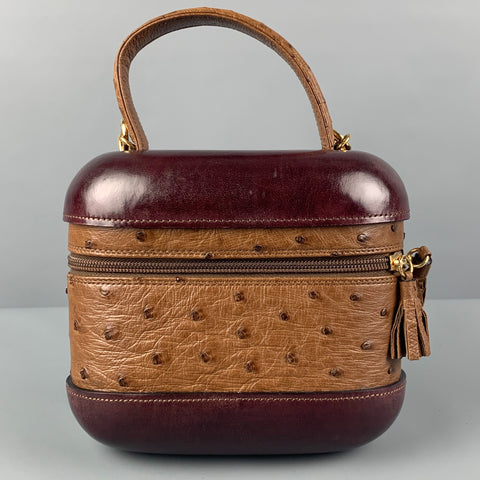 SCUOLA DEL CUOIO Cognac Burgundy Calfskin Ostrich Handbag