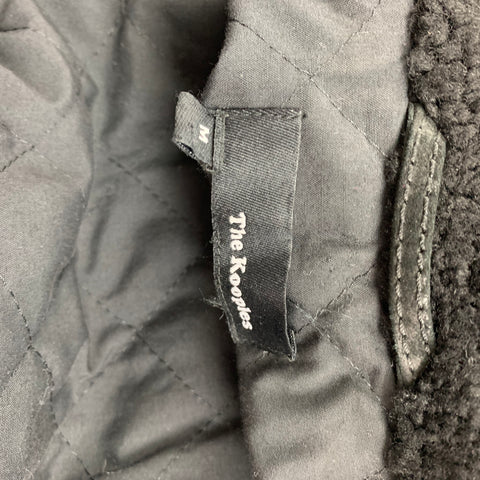 THE KOOPLES Size M Black Leather Shearling Collar Biker Jacket