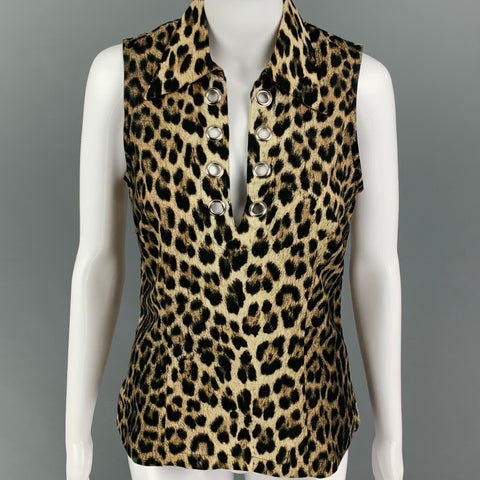 MOSCHINO Talla S Beige Marrón Animal Print Algodón Sin Mangas Top Casual