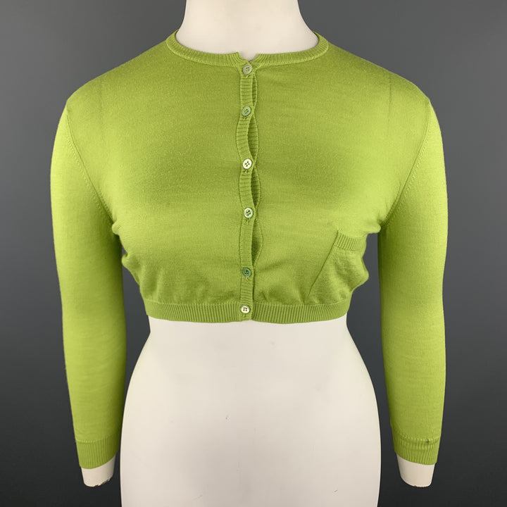 VALENTINO Size L Lime Green Wool Blend Cropped Cardigan