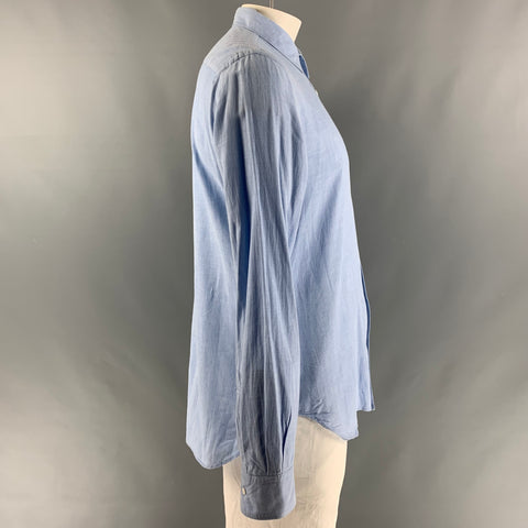ASPESI Camisa de manga larga con botones de algodón liso azul claro talla XL