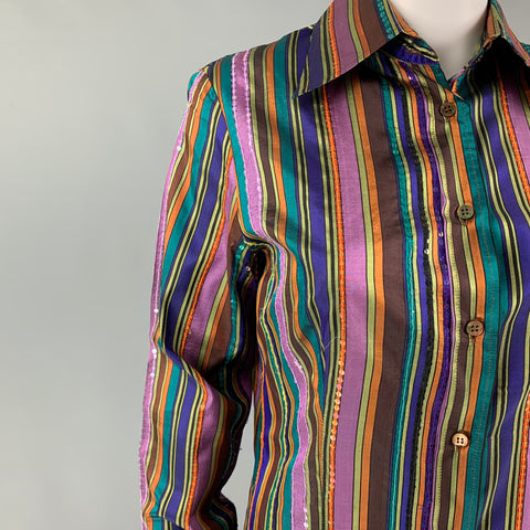 ETRO Size 8 Purple Multi-Color Silk Sequined Blouson Dress Top