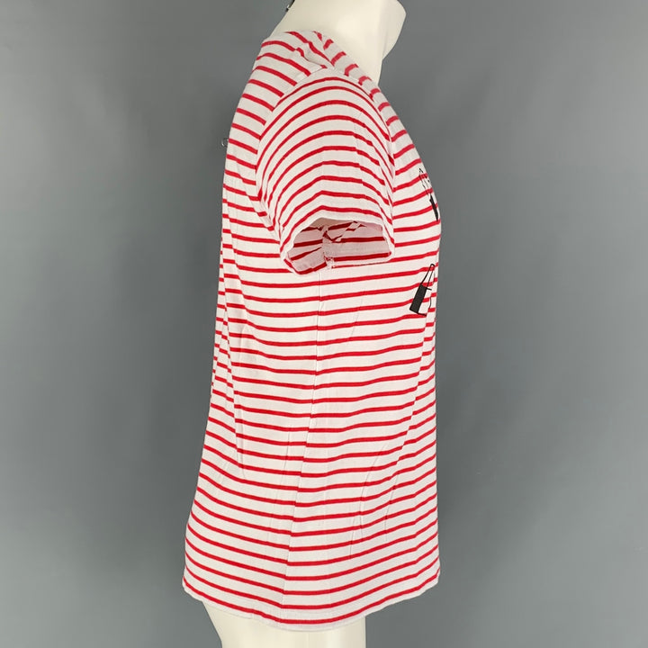 PAKITA CLAMORES Size L Red, White Blue Stripe Cotton Short Sleeve T-shirt