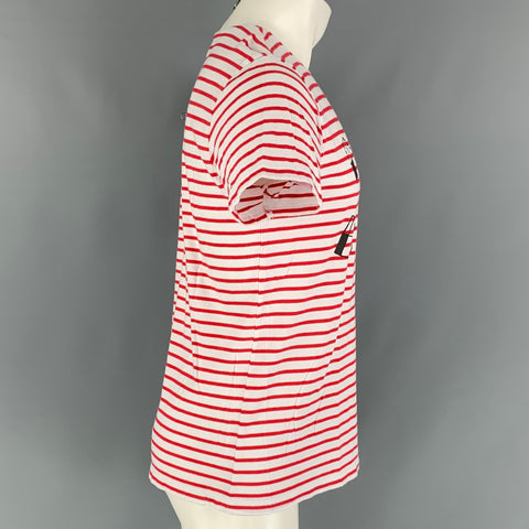 PAKITA CLAMORES Talla L Camiseta de manga corta de algodón con rayas rojas, blancas y azules