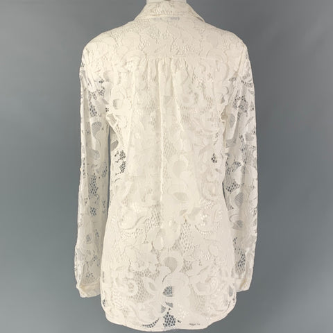 DIANE VON FURSTENBERG Talla 8 Camisa con botones de encaje blanco de mezcla de algodón