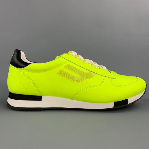 BALLY Size 10.5 Neon Yellow Leather Lace Up Sneakers