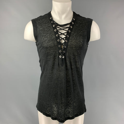 IRO Tissa Size S Black Solid Linen Sleeveless Tank Top