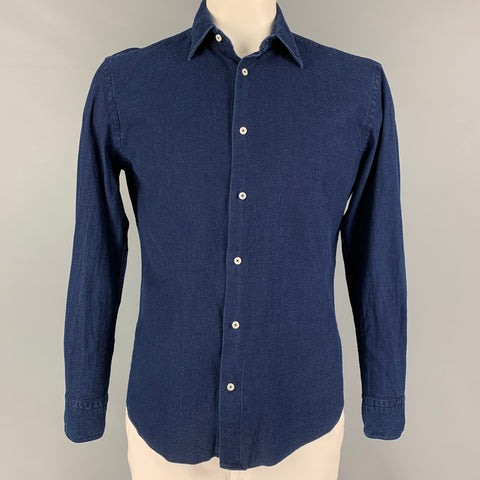 PIATELLI Size L Indigo Cotton Button Down Long Sleeve Shirt