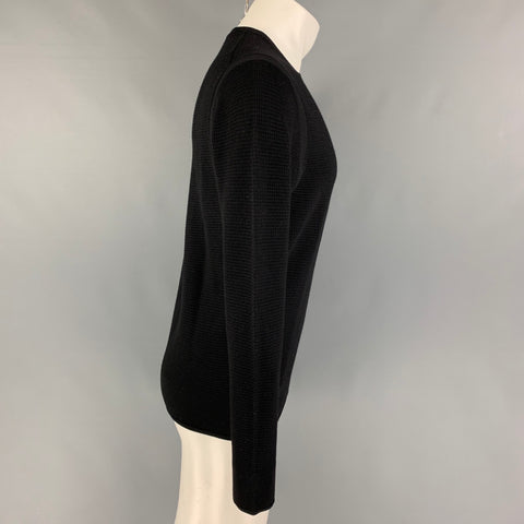 TODD SNYDER Size M Black Waffle Knit Merino Wool Crew-Neck Pullover