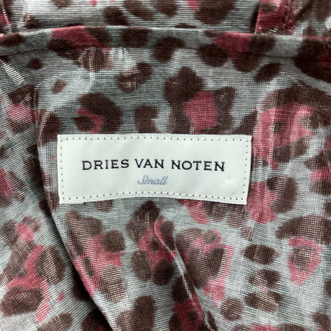 DRIES VAN NOTEN SS 16 Size S Grey & Burgundy Leopard Print Cotton Blend Zip Up Jacket