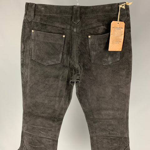 RRL by RALPH LAUREN Size 35 Black Distressed Suede Western Fringe Pants