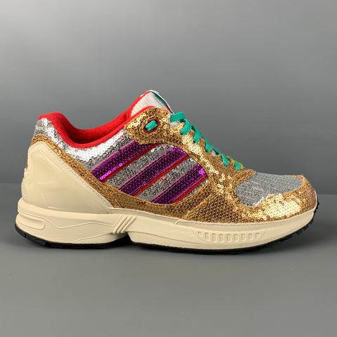 ADIDAS Talla 8.5 Zapatillas bajas Zx 6000 metálicas con lentejuelas multicolores doradas