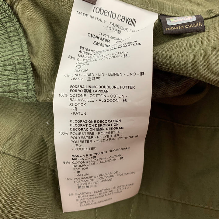 ROBERTO CAVALLI 2016 Size 36 Green Beaded Cotton Linen Zip Up Jacket