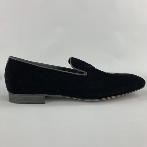 PAUL SMITH Size 9 Black Embroidery Velvet Slipper Loafers
