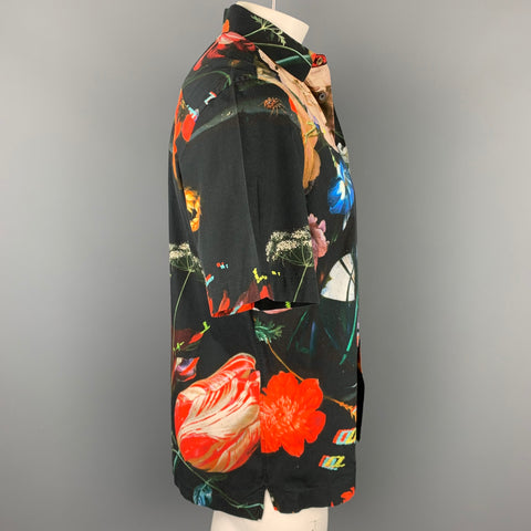 PAUL SMITH Size L Black & Multi-Color Floral Cotton Button Up Short Sleeve Shirt