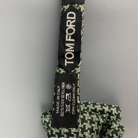 TOM FORD Dark Green Green Houndstooth Silk Linen Bow Tie