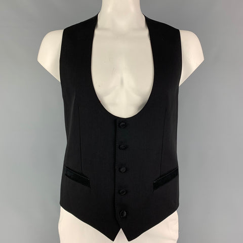 DOLCE & GABBANA Size 42 Black Wool Silk Tuxedo Vest