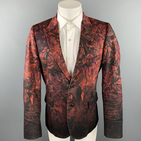 PAUL SMITH Size 40 Burgundy & Black Print Cotton Blend Notch Lapel Sport Coat