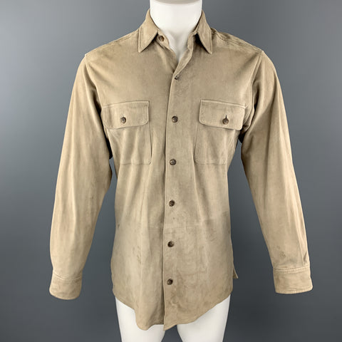 POLO by RALPH LAUREN Camisa de manga larga con bolsillo de parche de ante color caqui Talla S