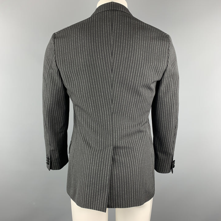 PRADA Size 38 Charcoal & Black Vertical Stripe Wool / Mohair Peak Lapel Sport Coat