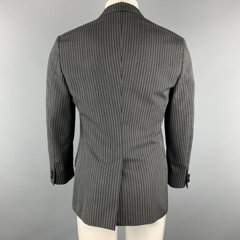 PRADA Size 38 Charcoal & Black Vertical Stripe Wool / Mohair Peak Lapel Sport Coat