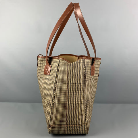 vintage RALPH LAUREN Beige Marron Plaid Cuir Garniture Toile Sac Fourre-Tout