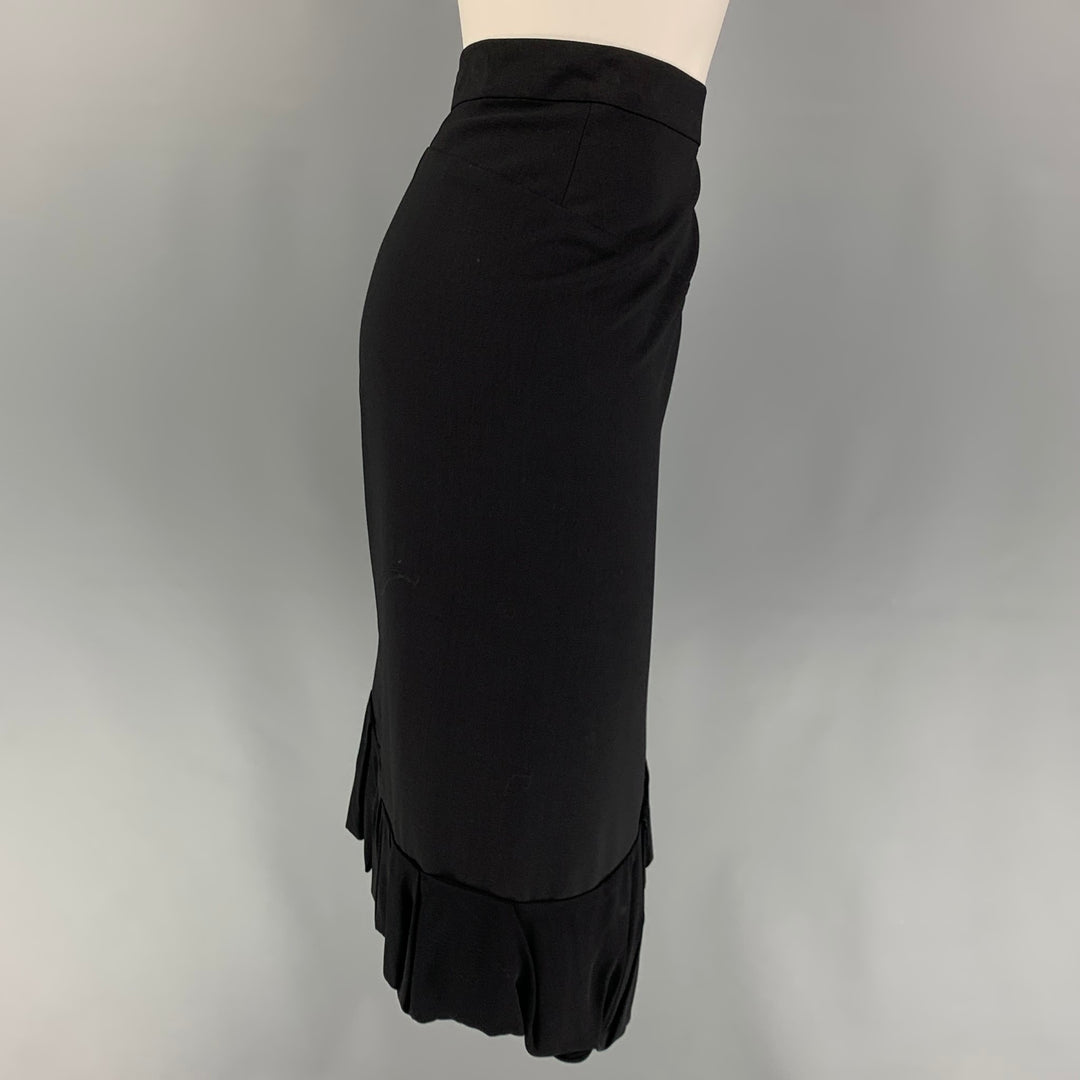 BALENCIAGA Size 8 Black Garbardine Wool Ruffle Skirt