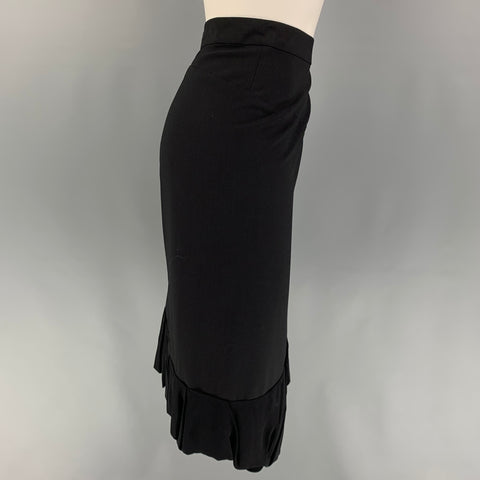 BALENCIAGA Size 8 Black Garbardine Wool Ruffle Skirt