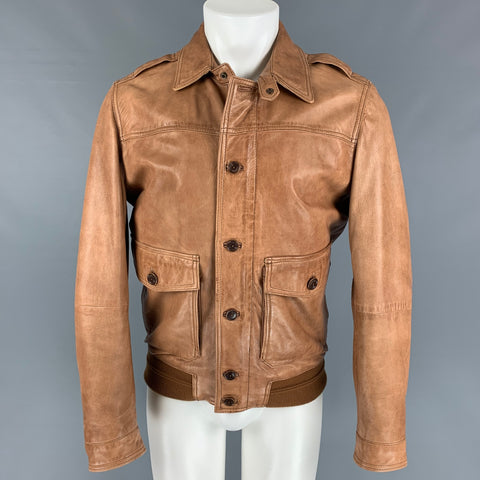 MASSIMO DUTTI Size M Tan Leather Jacket