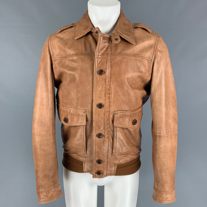 MASSIMO DUTTI Cazadora Piel Color Canela Talla M