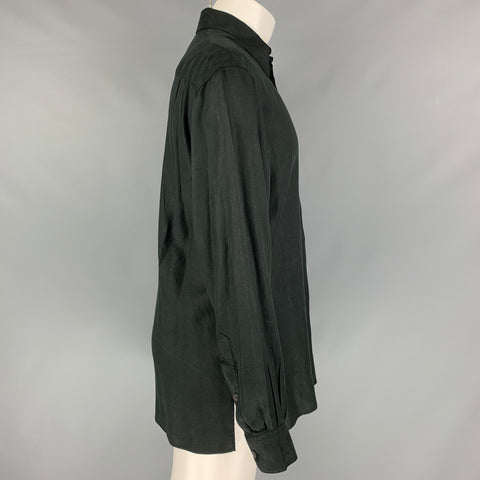 ERMENEGILDO ZEGNA Size S Black Solid Rayon &  Linen Button Down Long Sleeve Shirt