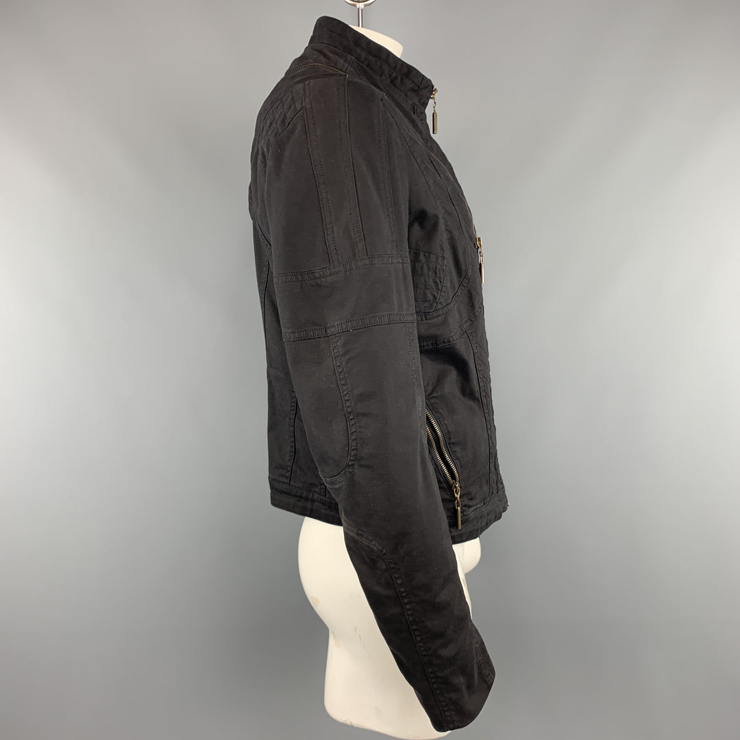 JUST CAVALLI Size 44 Black Cotton High Neck Zip Jacket