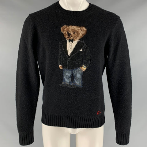 POLO par RALPH LAUREN Taille M Pull à col rond en laine tricotée marron noir