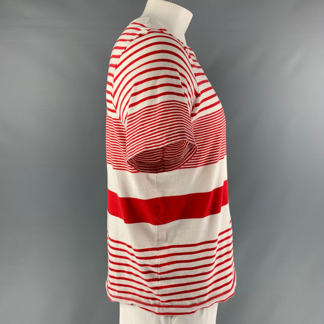 OPENING CEREMONY Size L Red White Stripe Cotton Crew-Neck T-shirt