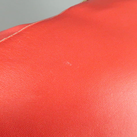 JIL SANDER Size L Red Raw Edge Leather Collarless Zip Jacket