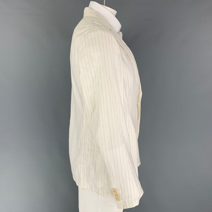 ARMANI COLLEZIONI Size 44 Regular Off White Stripe Notch Lapel Sport Coat